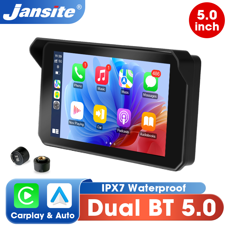 Jansite デュアル Bluetooth オートバイ Carplay 画面ナビゲーション GPS ディスプレイ IP67 防水サポートヘルメットインターホンモトアクセサリー
