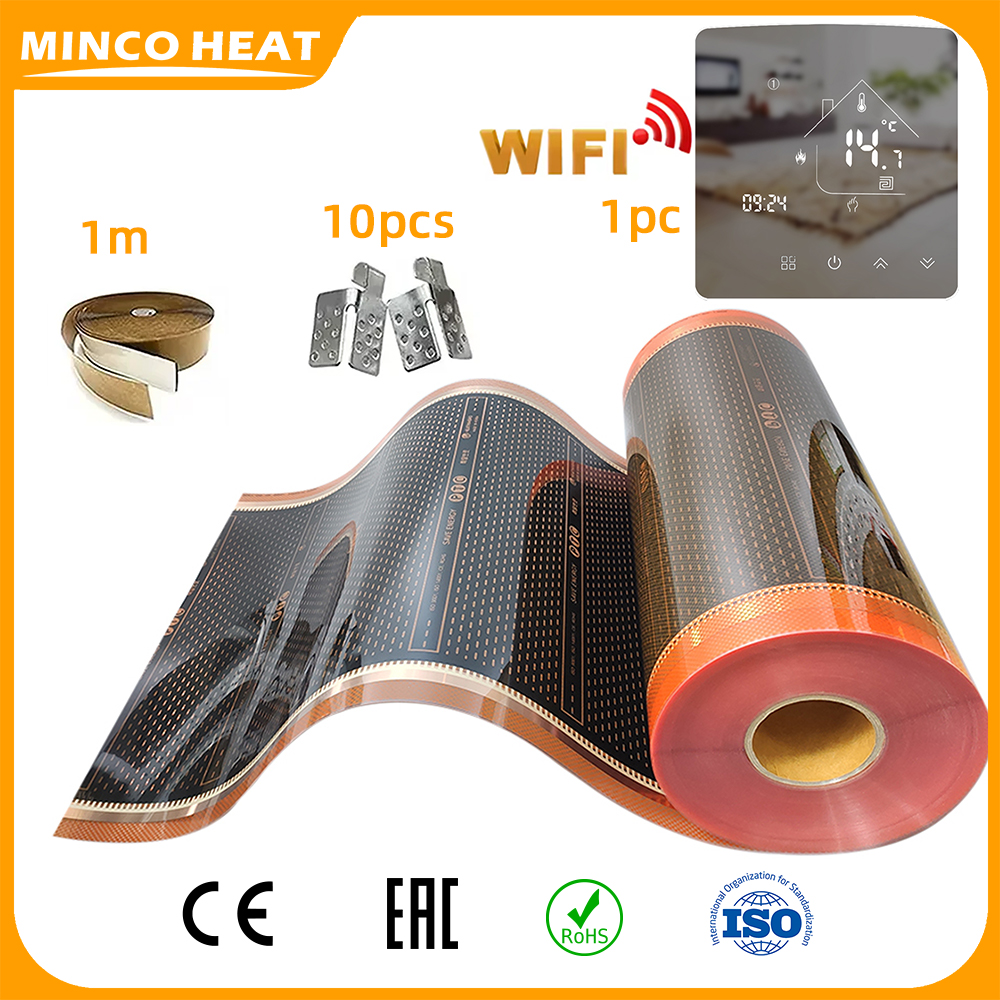 Minco Heat AC 200 〜 240 V 5㎡ 50/80/100 センチメートル幅省エネ赤外線グラフェン PTC 加熱フィルム 240 ワット/㎡ 暖かい床暖房マットキット