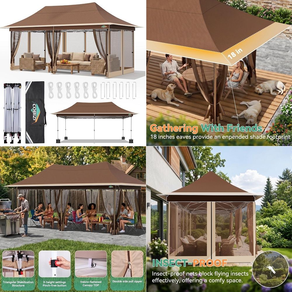 10x20 ポップアップキャノピーテント 12x20 ガゼボ、パーティー用パーティーテント、カルパスパラフィエスタ、大型屋外ポップアップパティオスクリーンガゼボ
