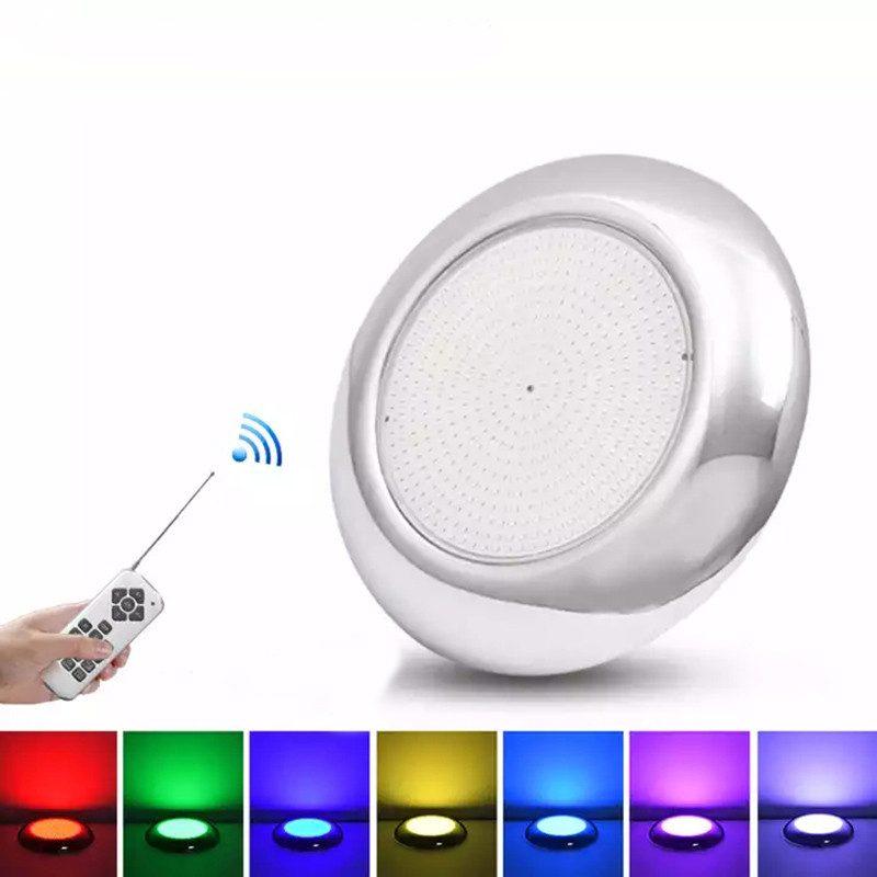 新しいデザインのステンレス鋼 LED スイミングプールライト樹脂充填水中池照明 RGB マルチカラー、リモコン付き
