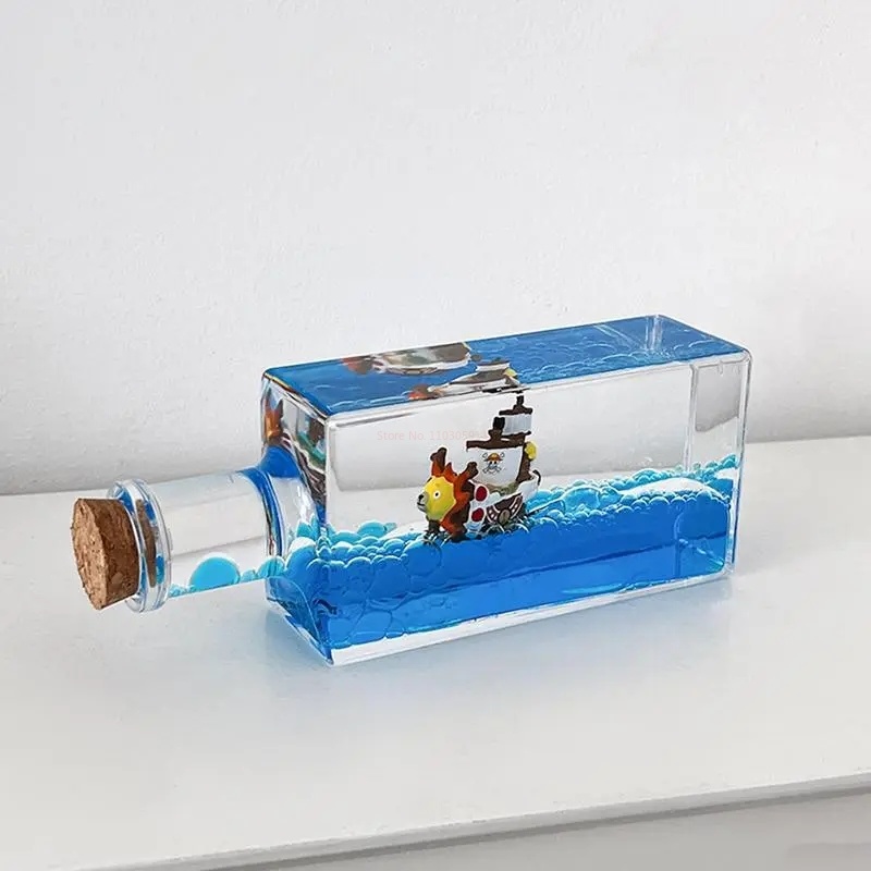 ワンピースフローティングドリフトボトル 3D 船ゴーメリーサウザンドサニー流体ボートボトルホームデスクトップ装飾アニメコレクション大人
