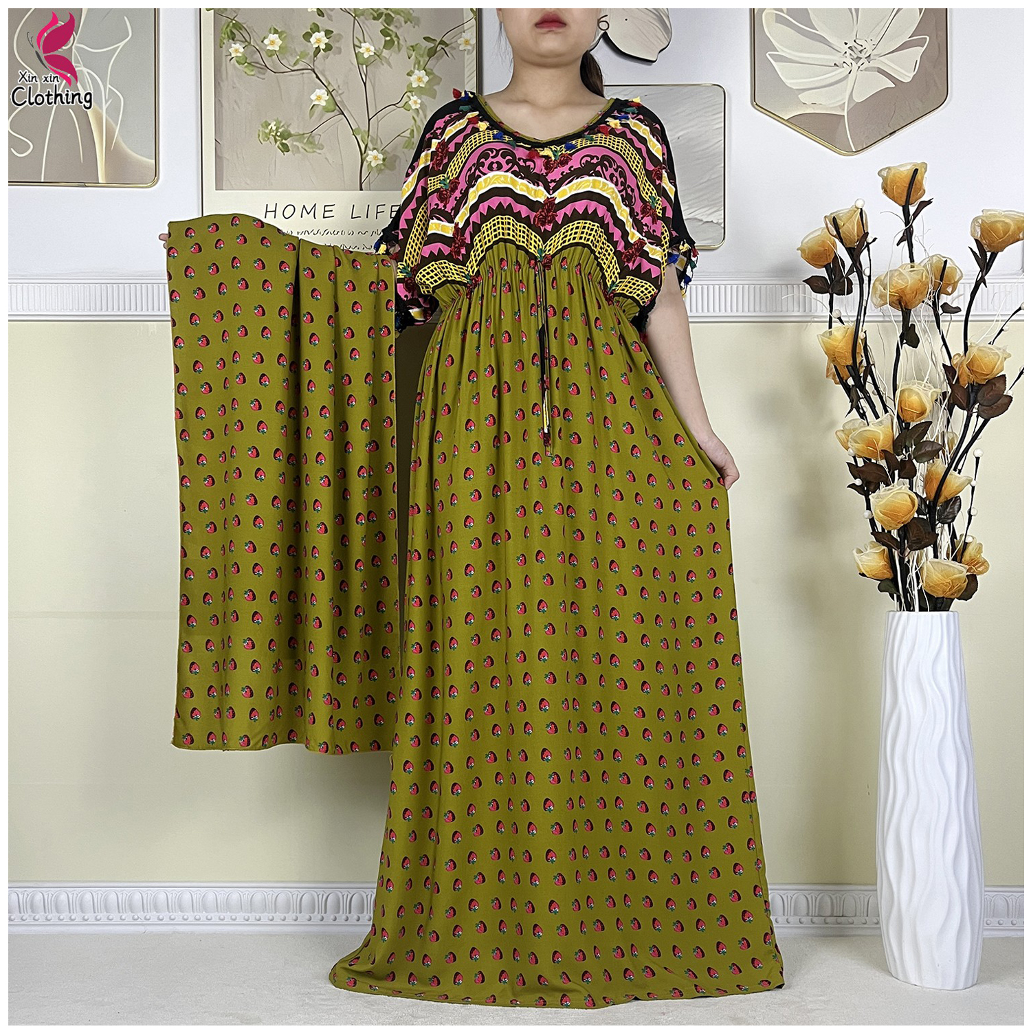 新しいアフリカの女性 Dashiki コットンドレスファッション印刷コレクトウエスト夏半袖イスラム Boubou マキシ女性アバヤ服
