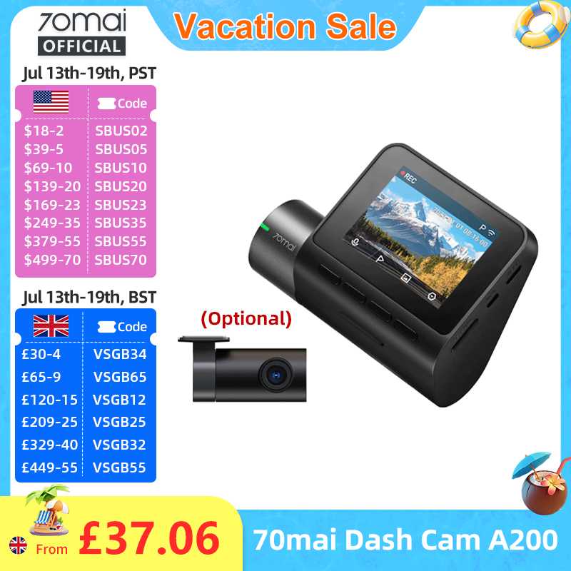 70mai ダッシュカム A200 2 インチ LCD スクリーン 70mai A200 車 DVR1080P 自動レコーダー 24 時間駐車サポート 130° FOV デュアルチャンネル記録