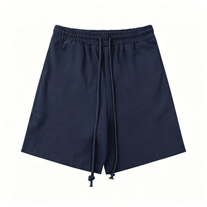高品質 100% コットン メンズ フィットネス・スポーツパンツ ゆったりとしたバブルプリントの花柄ショートパンツ ストリートカジュアルスタイル 黒のライン入り無地 4