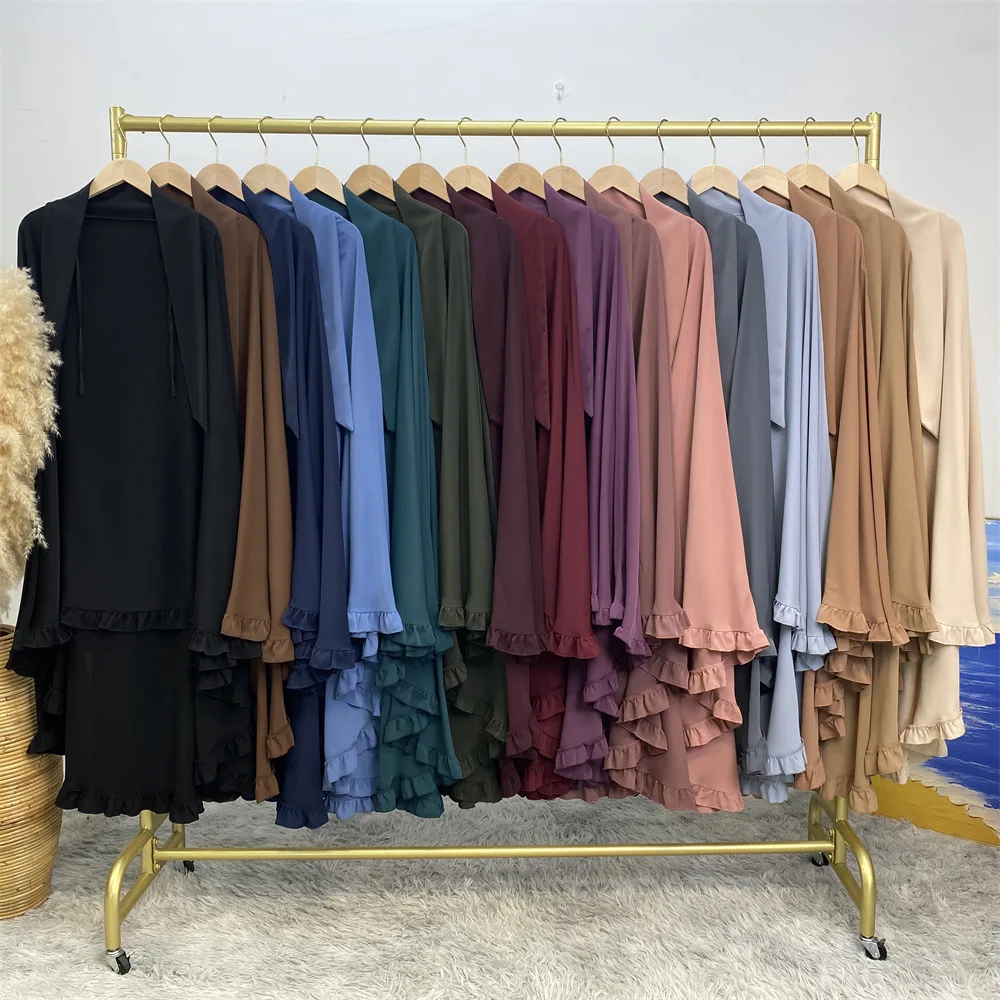 2025 イードフリル女性アバヤ着物伝統的なイスラム服祈りスカーフブルカ Khimar 一層 Nida クレープ Niqab ヒジャーブ Nikab