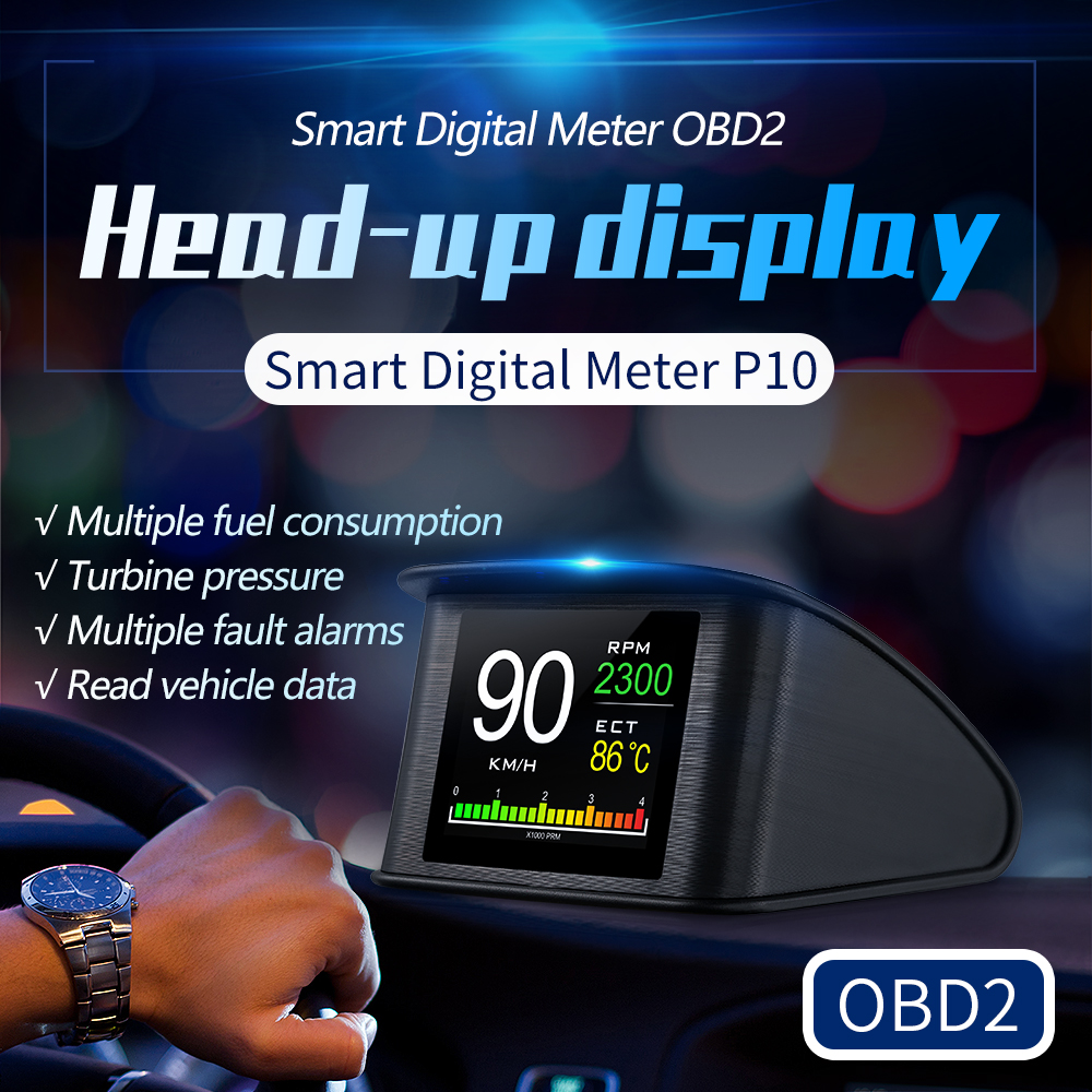 ユニバーサル P10 ヘッドアップディスプレイ HUD スピードメーター OBD スマートデジタル過速度警報エンジン故障コードカーナビゲーター車の安全