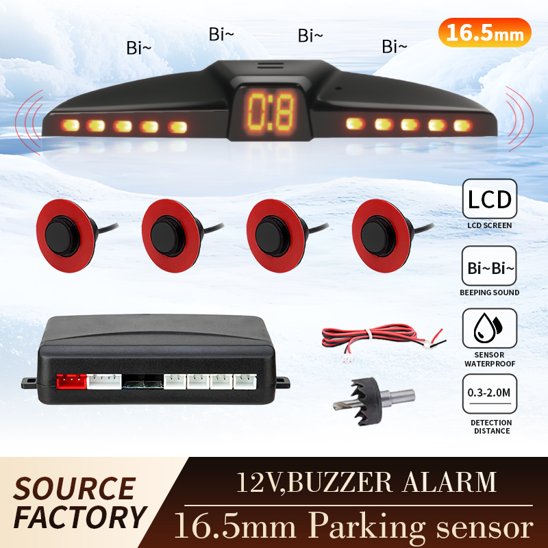 ユニバーサルカーリバースパーキングレーダーシステム 4 センサー LED ディスプレイ 6 色調整可能なビープ音アラーム 12V 車両安全用