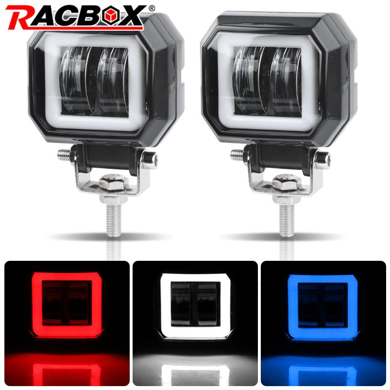 3 inch 20W Square Work Light LED Spotlight Angel Eyes White Red Blue DRL Headlight For Car Truck Trailer Tractor ATV RV 12V 24V