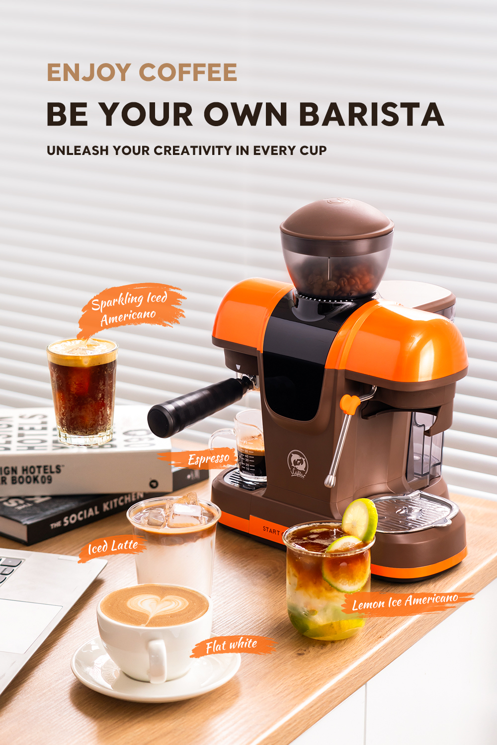 CAFOVO E170 コーヒーメーカー 19 バー半自動抽出エスプレッソコーヒーマシングラインダー内蔵スチームミルクコーヒーマシン