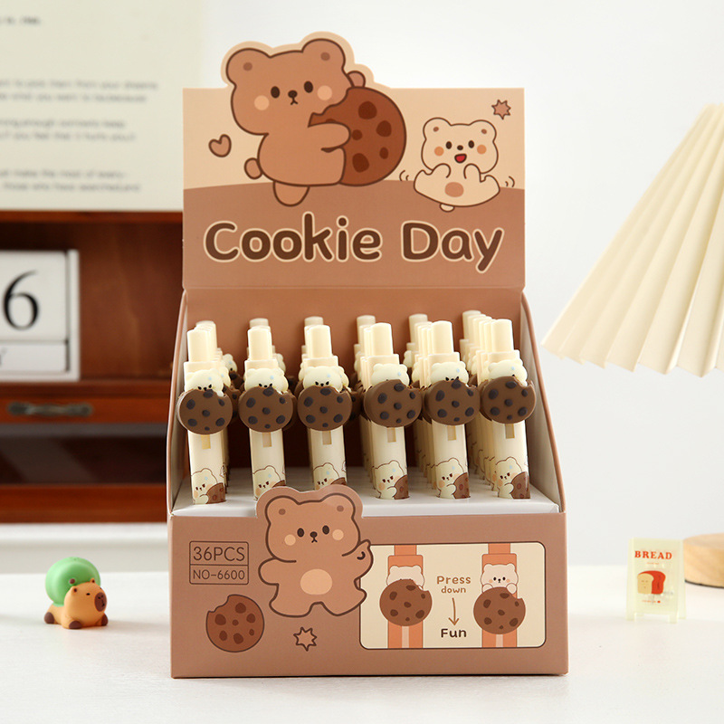 36 個クッキーベアプレスペンかわいい楽しいサイドプレスニュートラルペンガール風ソフト接着剤署名学生文具
