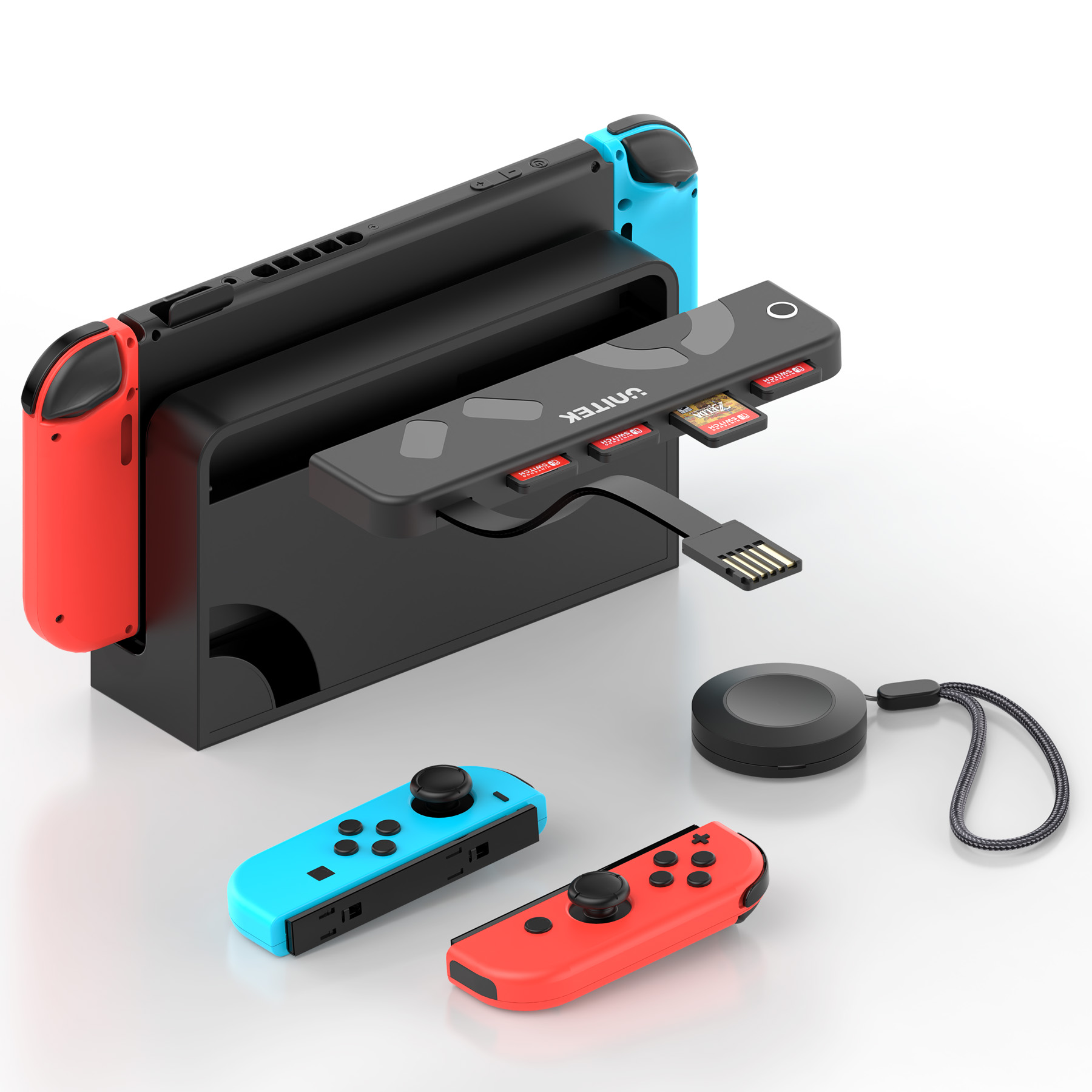 ポータブルスイッチドッキングゲームカードリーダー Nintendo Switch OLED Lite 用 ワイヤレスリモコン付き ワンクリックゲーム切り替え