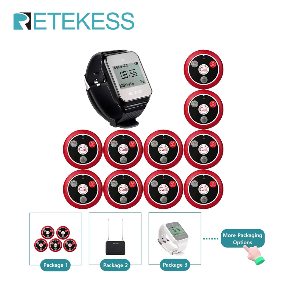Retekess ワイヤレス呼び出しシステム レストラン用ページャー TD108 防水腕時計型受信機 T117 ウェイター呼び出しボタン シーシャカフェバー用