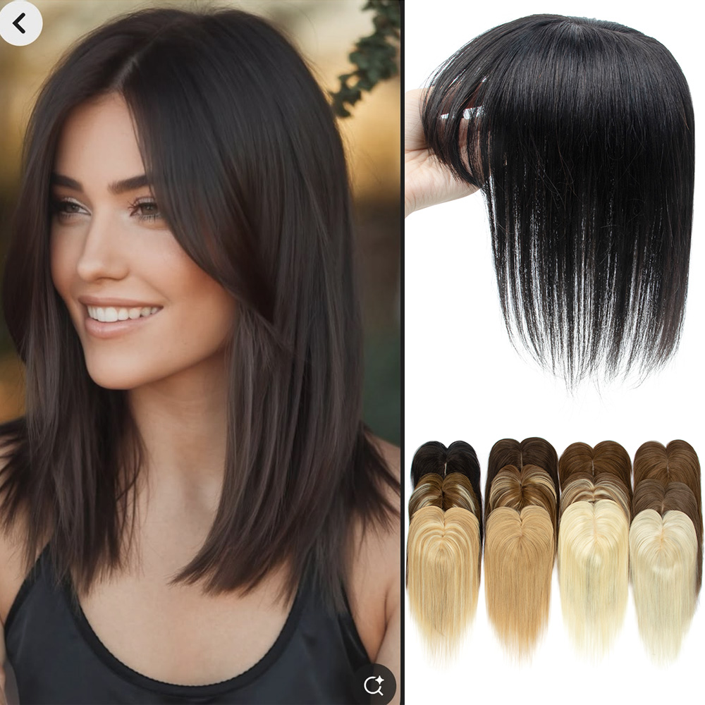 女性のための人毛トッパー 8 × 12 センチメートルシルクベース超薄型 360 ° カバーワイドヘアパート/白髪高通気性簡単インストール