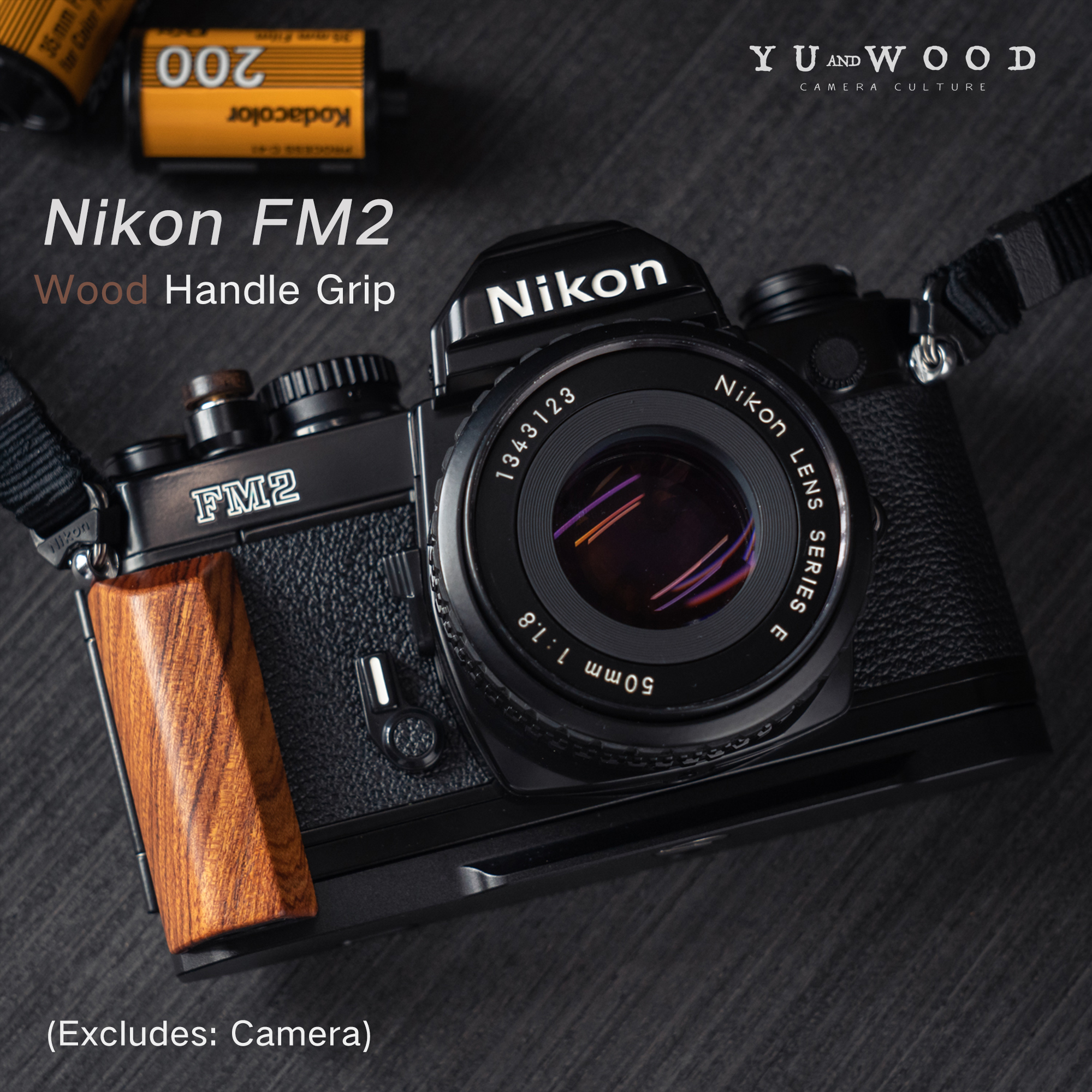 YUWOOD FM2 L型マウントプレート 木製ハンドル付き ニコンFM2 FM FM3A FE FE2用 内蔵アルカスイスクイックリリースプレート