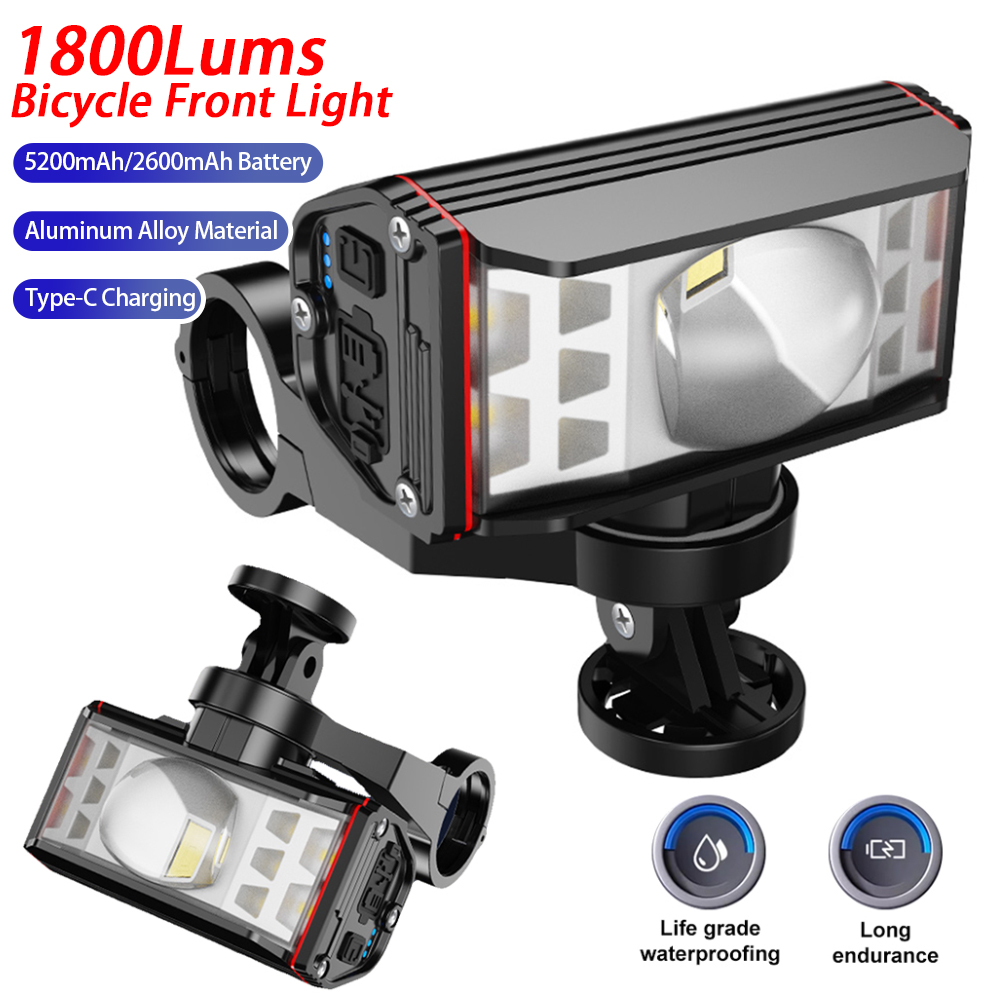 LED バイクハンドルバー懐中電灯 USB 充電式サイクリング懐中電灯 1800LM 屋外バイクヘッドライト自転車アクセサリー