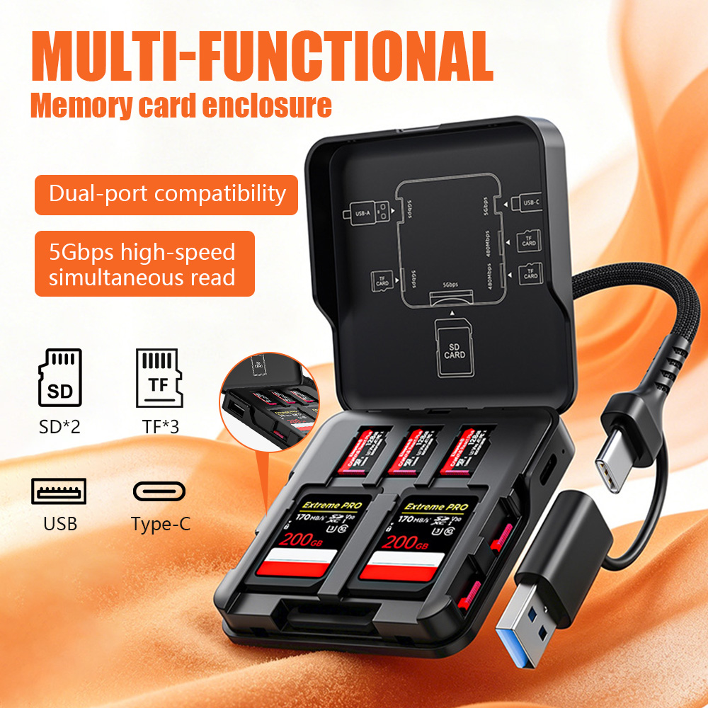 5 in 1 カードケースリーダーアダプター USB3.1 /Type-C から SD/TF/USB/Type-C 5 ポート同時読み取りコネクタ メモリカード収納ボックス