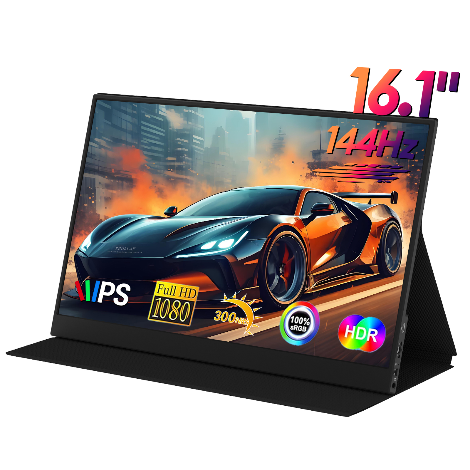 ZEUSLAP 16.1 インチ 144Hz 100%sRGB 超薄型ゲームポータブルモニター電話、Nitendo スイッチ、ラップトップ、PC のセカンド拡張画面