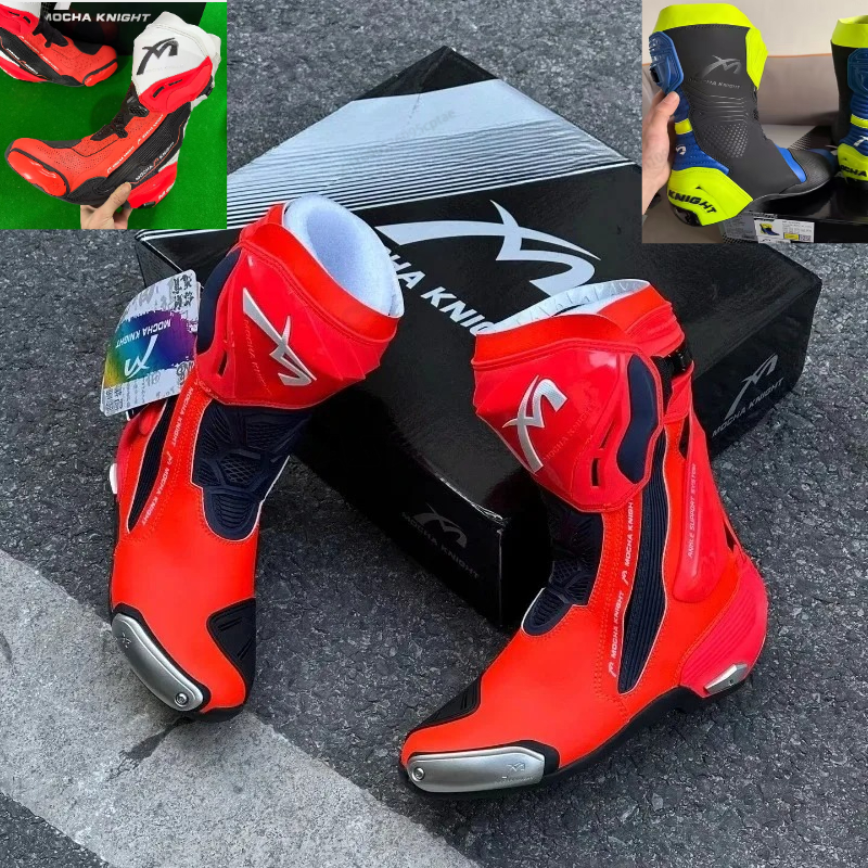 CE 認定二層防水オートバイブーツ - BENKIA SH109 モカ プロフェッショナル トラック レーシング コンペティション シューズ