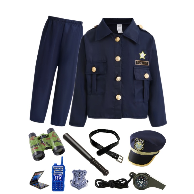キッズ警察官コスチュームセット - ジャケット、パンツ、ジャスティスヒーローボーイズ警察官制服キャップ