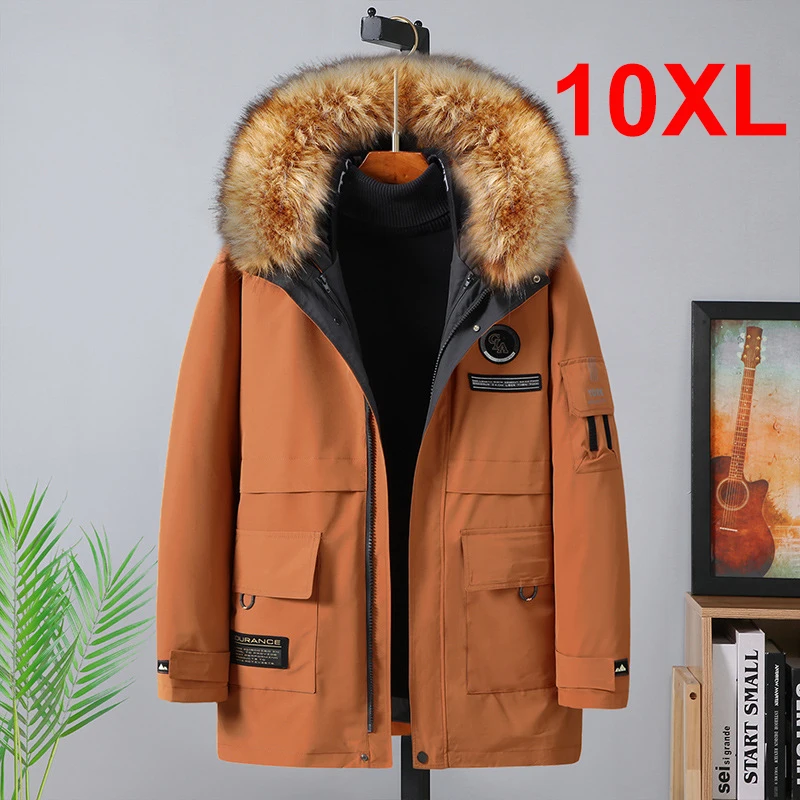 プラスサイズ 10XL パーカー冬の毛皮の襟ジャケット男性ジャケット肥厚暖かいフード付きコート男性上着リムーバブルライナージャケット