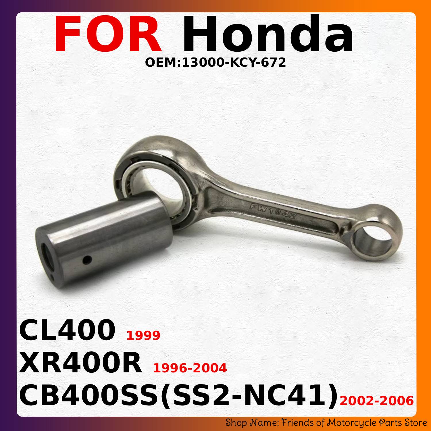 新しいコンロッドクランクシャフト再構築キットホンダ XR400R 1996-2004 CB400SS (SS2-NC41) 2002-2006 CL400 1999 13000-KCY-672 部品