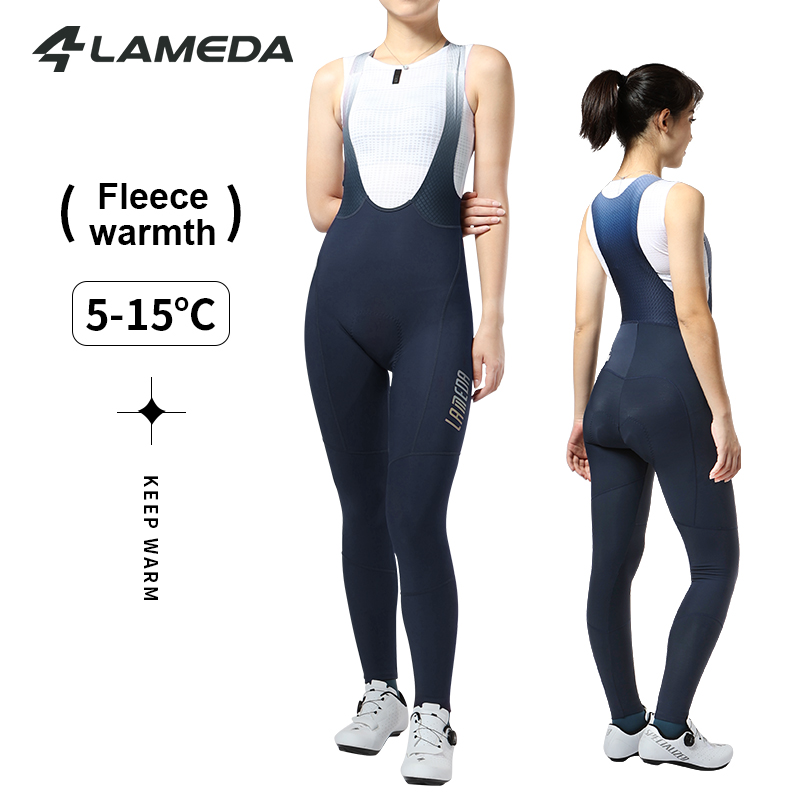 LAMEDA 女性の冬のサイクリングよだれかけパンツ暖かいフリースマウンテンバイクサイクリングパンツプロフェッショナルチームゲルパッド入りマウンテンバイクパンツ