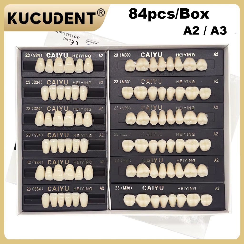 84 ピース/箱歯科合成樹脂歯セット A2 A3 シェード二層アクリル義歯全口偽口腔ケア偽フルセット歯
