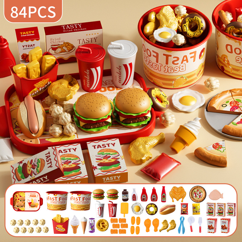 子供キッチンおもちゃセットシミュレーションハンバーガーピザフライを作るごっこ遊び食品調理カッティングゲームモンテッソーリインタラクティブおもちゃギフト