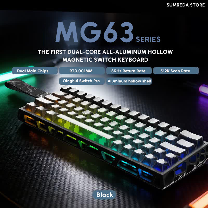 IROK MG63 ゲーミング磁気スイッチメカニカルキーボード 63% アルミニウム中空ケース RT0.001mm 8Khz 0.07ms RGB 有線ゲーマーキーボード