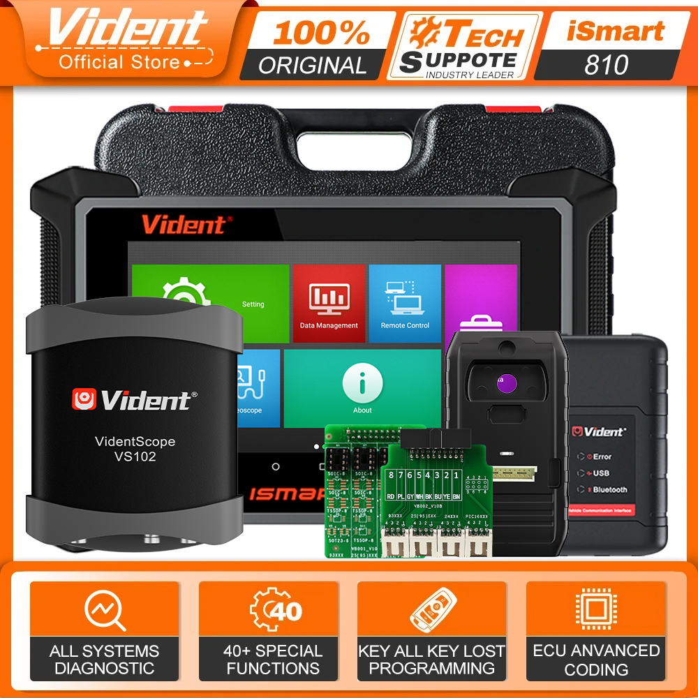 VIDENT ISMART810 車診断スキャナー スマートトポロジーマップ ECU コーディング 40 サービスキープログラマー オシロスコープ付き IMMO