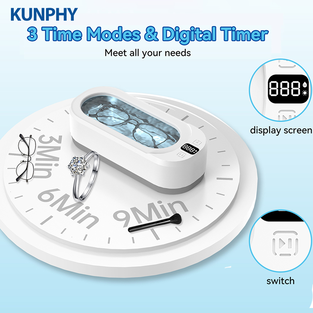 KUNPHY 350ML Ultrasonic Jewelry Cleaner 48KHz Sonic Cleaner Machine with 3 Digital Timers for Glasses Retainer Jewelry Silver