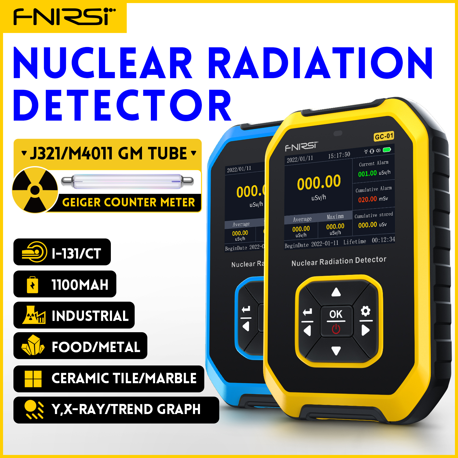 FNIRSI GC-01 ガイガーカウンター核放射線検出器個人線量計X線γ線β線放射能検査大理石検出器