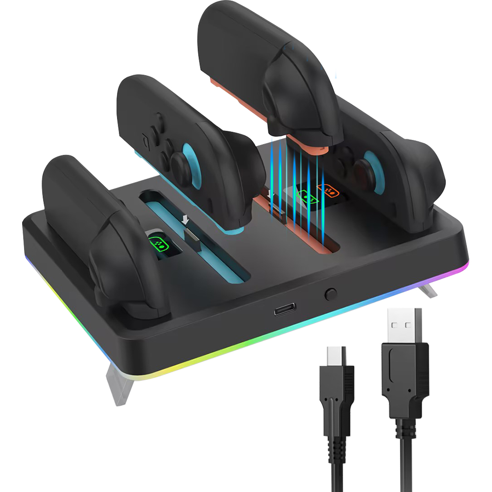 多機能充電ドック Switch 2 Joy-Con コントローラ充電ステーション RGB ライト高速充電スタンド Switch2 ゲームパッド充電ベース Type-C ケーブル付き