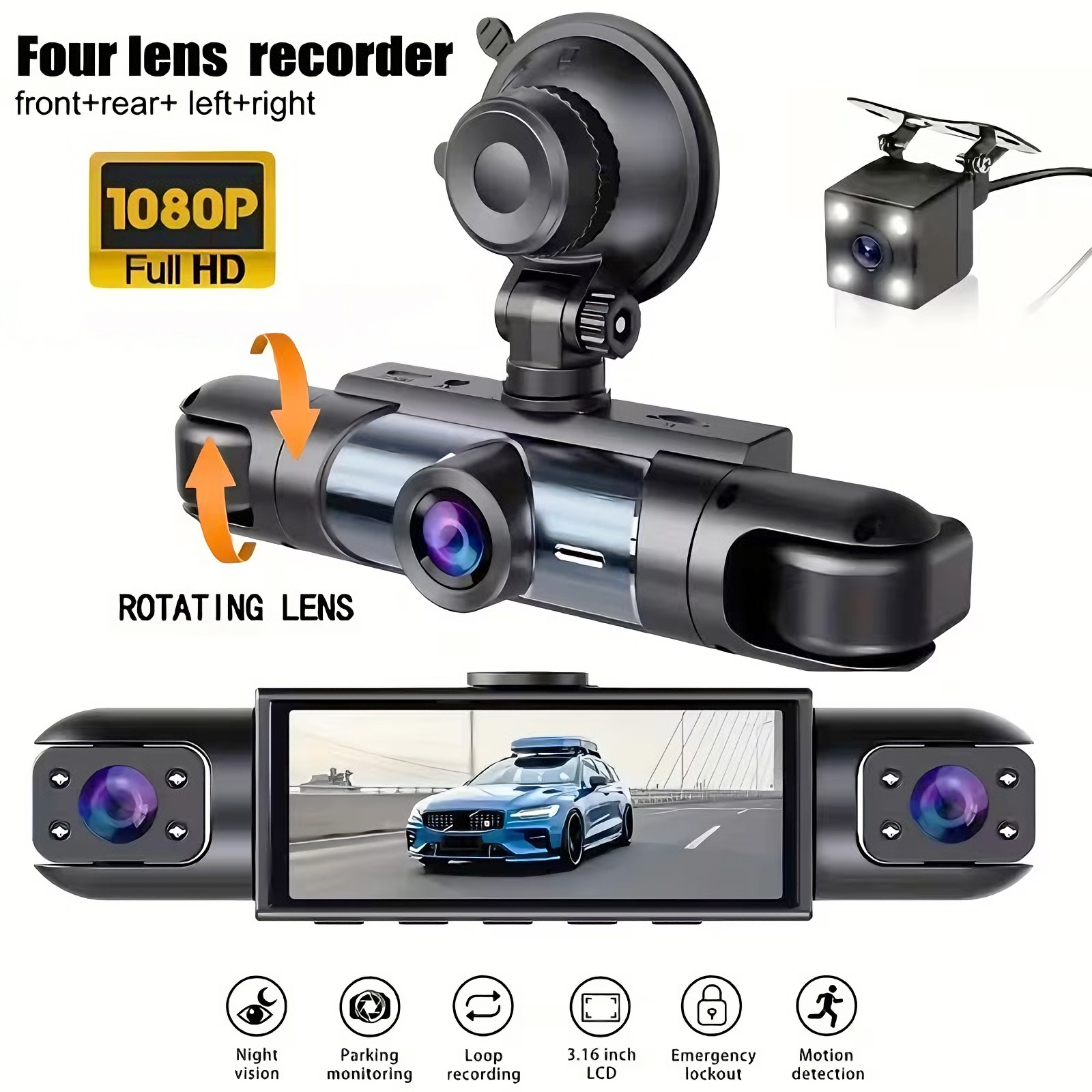 3/4 レンズ 1080P 360 度録画フロント左右リア車カメラブラックボックスダッシュカムビデオレコーダー DVR ナイトビジョン 24 時間駐車場