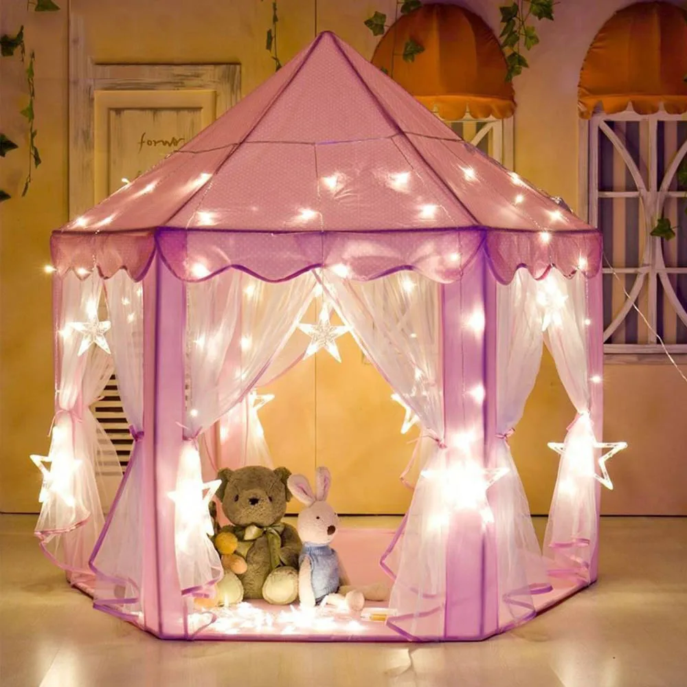 子供用テント プリンセスキャッスルテント ポータブル屋内ティーピーおもちゃ 女の子用ウィグワム 子供部屋の装飾用 大型ティーピー