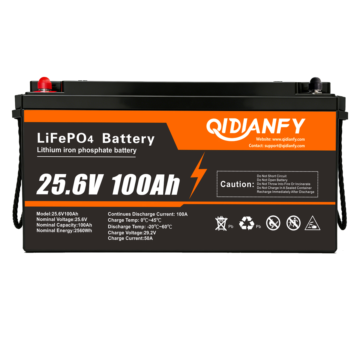 Qidianfy 24V 100Ah LiFePO4 リチウムバッテリー内蔵 100A BMS 2560W ディープサイクル RV キャンプオートバイバックアップ電源オフグリッド用