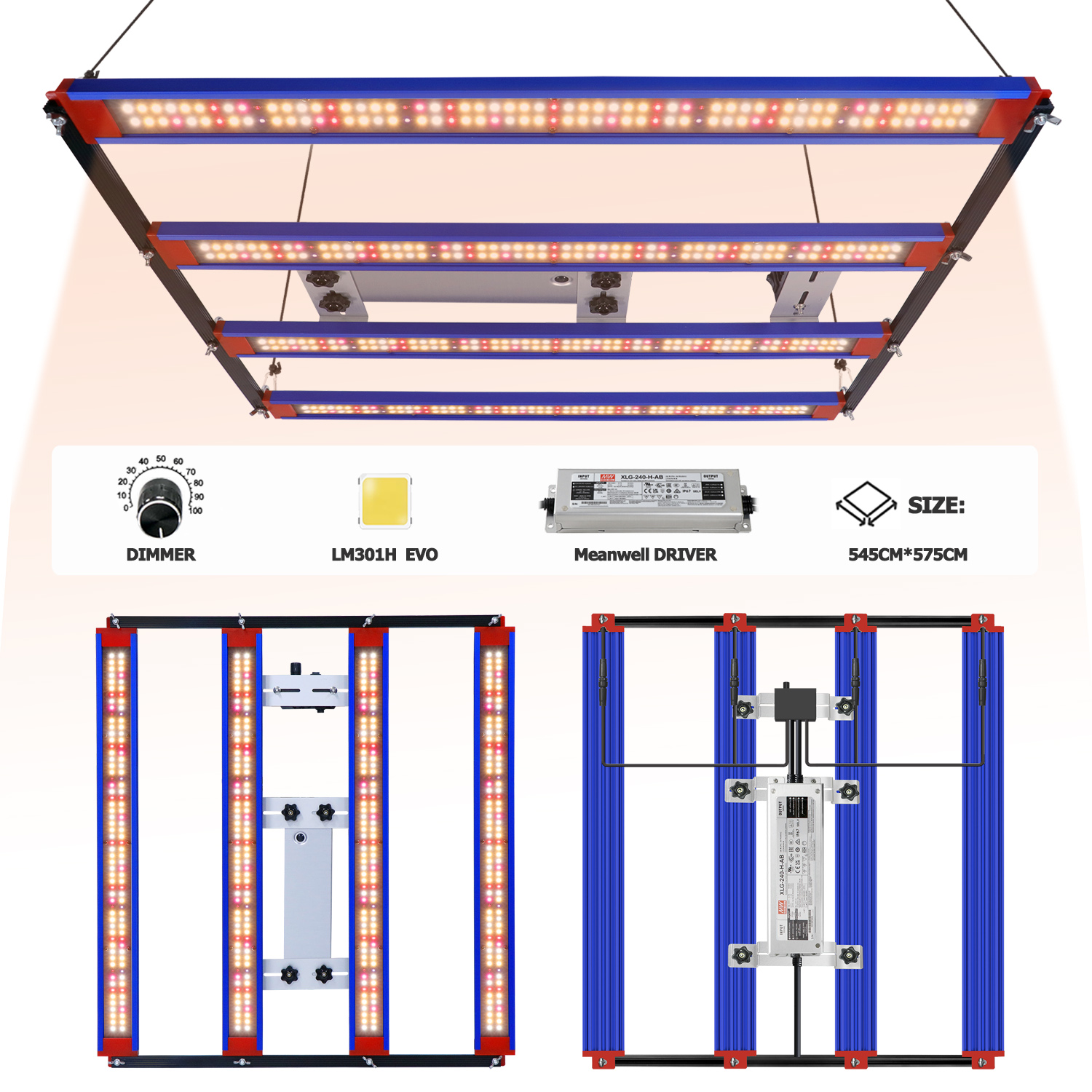 2025 Latest 240W 320W 480W 650W LM301H EVO V5 LED Grow light Uniform PPFD Dimmable Daisy Chain 6 Bars Grow Lights