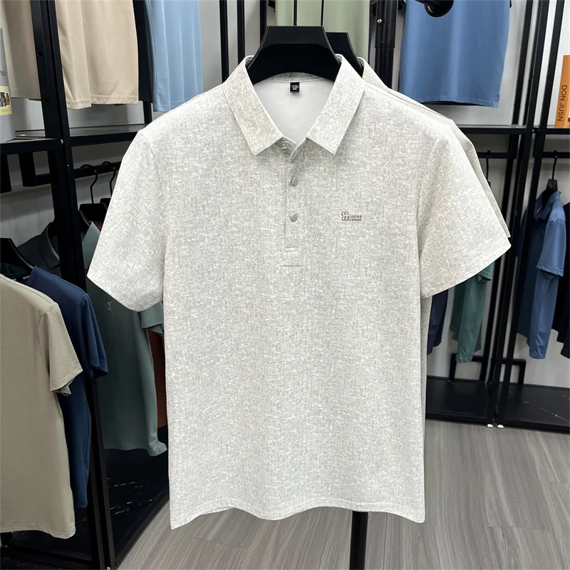 男性の微妙な文字フルプリントポロ Tシャツラペル通気性スリムフィット旅行収集マルチシーン半袖ビジネスシャツ