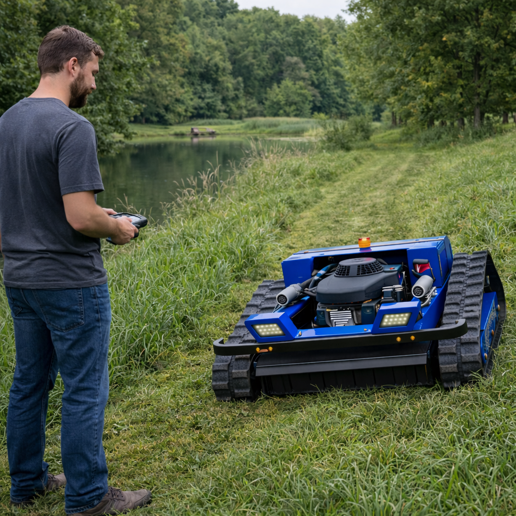 カスタマイズされたゴム製トラック全地形芝刈り機 - CE EPA 承認の農業用リモート コントロール ロボット ツール
