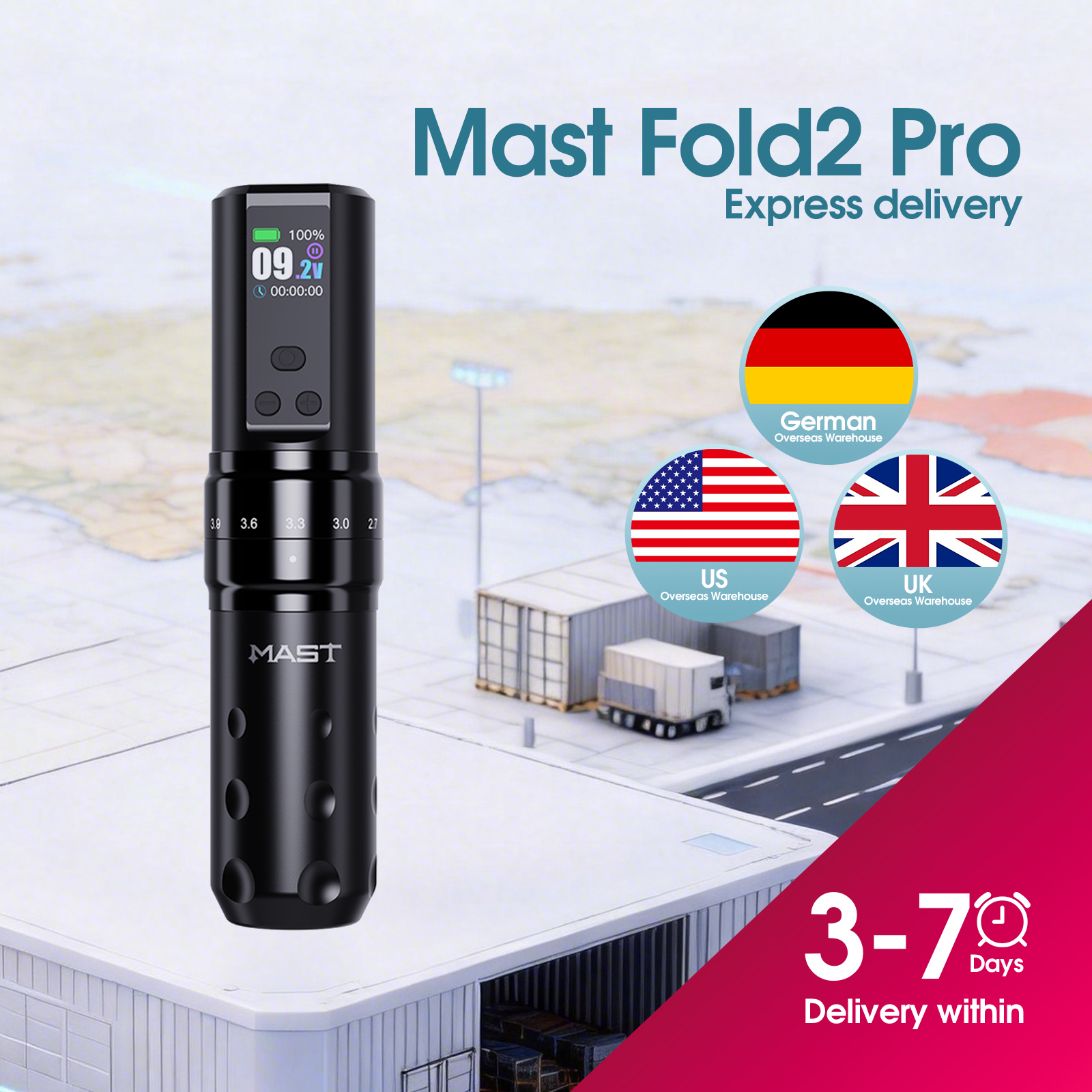 マストタトゥーマシン Fold2 Pro ワイヤレスペン フルキット 2000mAh バッテリー 7 ストローク LED デジタルディスプレイ 初心者またはプロアーティスト向け