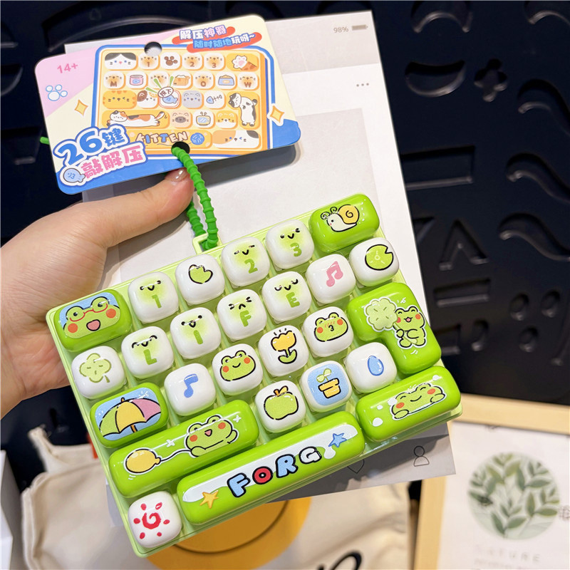 Cartoon 26-keycap Keychain Toys 26-key Keyboard Clicker Keychain Stress Releasing Toys Bag Charm Keyboard Keychain 키 키보드 클리커