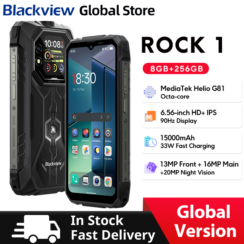 Blackview ROCK 1 AI 頑丈なスマートフォン 6.56 インチ 90Hz ディスプレイ 256GB MediaTek Helio G81 Android 16 NFC トーチ 15000mAh 携帯電話