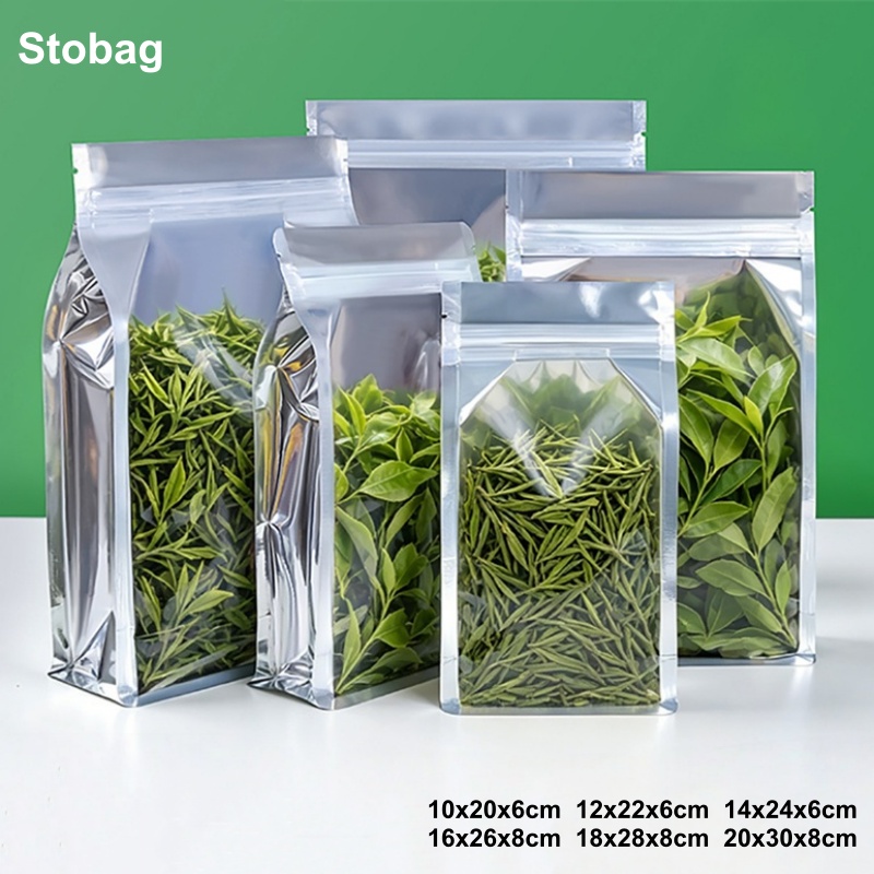 StoBag 50 個透明茶食品包装袋アルミ箔ジッパースタンドアップキャンディナッツスナック収納再利用可能なポーチ