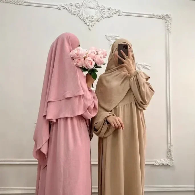 イードイスラム教徒の女性ロングキマール 2 ピースセットアバヤドレス祈り衣服ヒジャーブフルカバーイスラムラマダンカフタン服オーバーサイズ