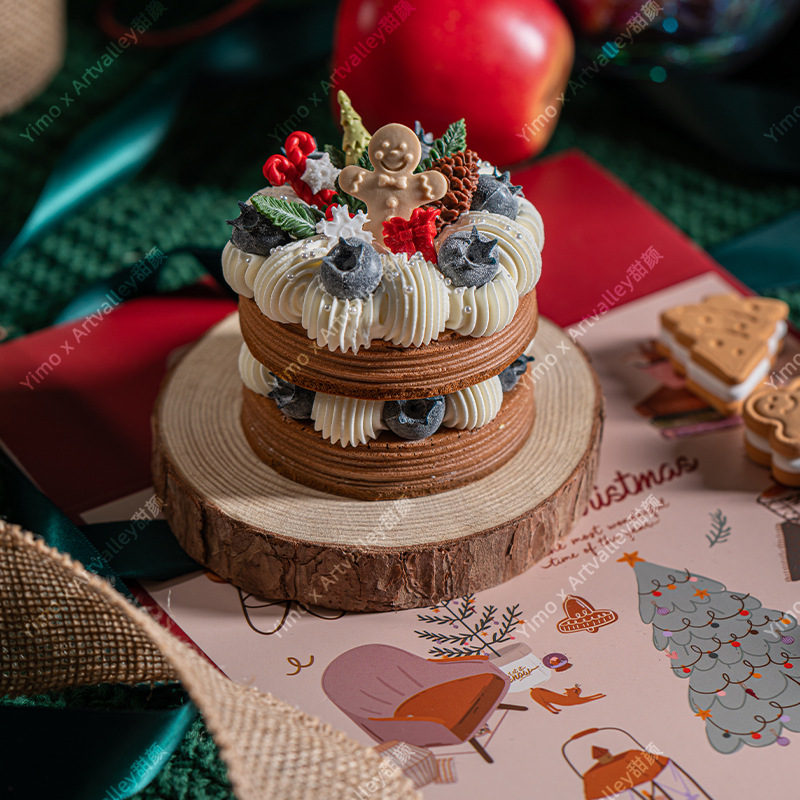 シミュレーションケーキレトロ二重層クリスマスデザートモデル偽クリームパンクリスマスパーティーウィンドウベーキングオーナメント写真撮影プロップ