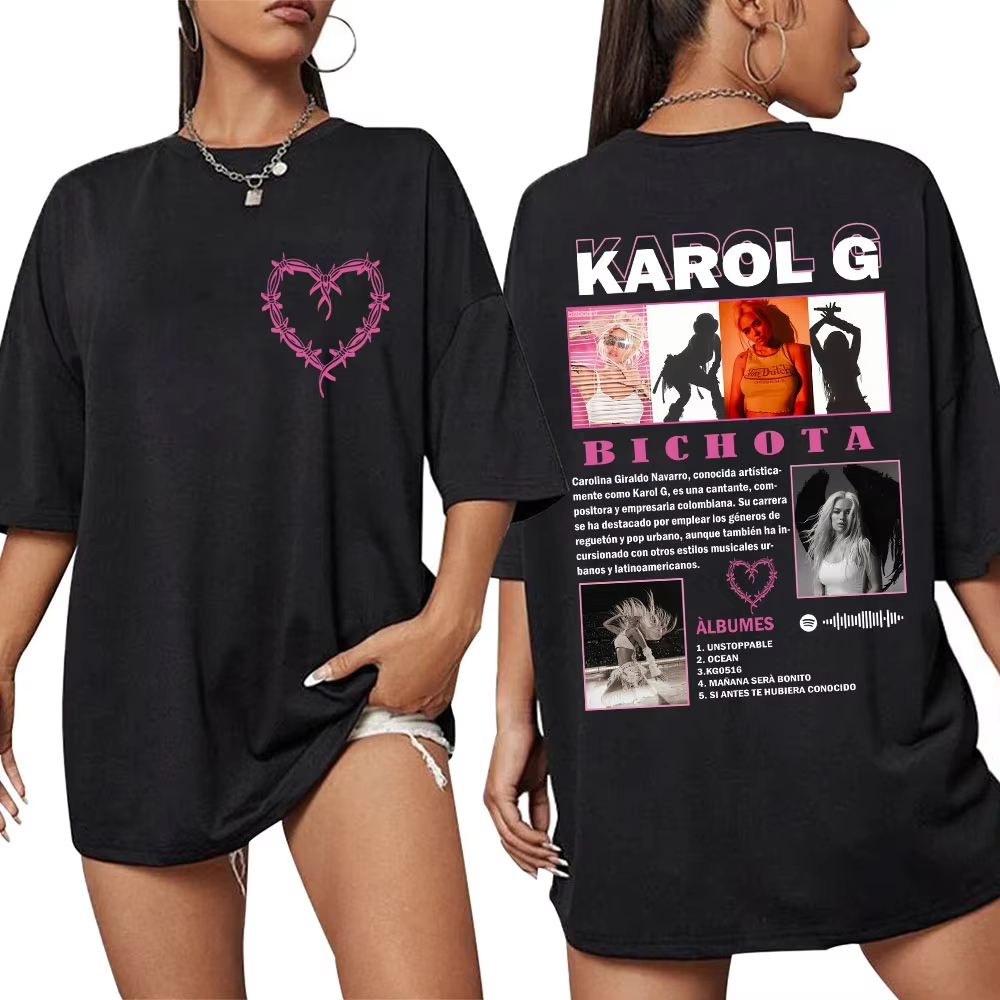 歌手カロル G ビチョタアルバムファッション Tシャツ美的ヒップホップ Y2k 人気男性女性 Tシャツカジュアル特大コットン Tシャツ