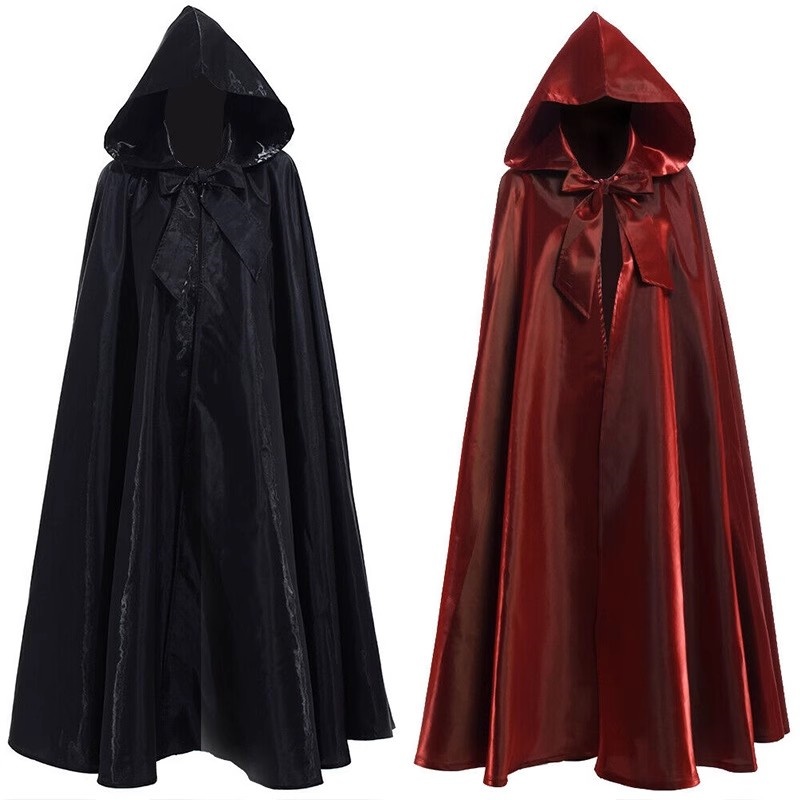 中世の光沢のあるフード付きケープハロウィンパーティーコスプレ服ユニセックス大人ロングショールマント w099