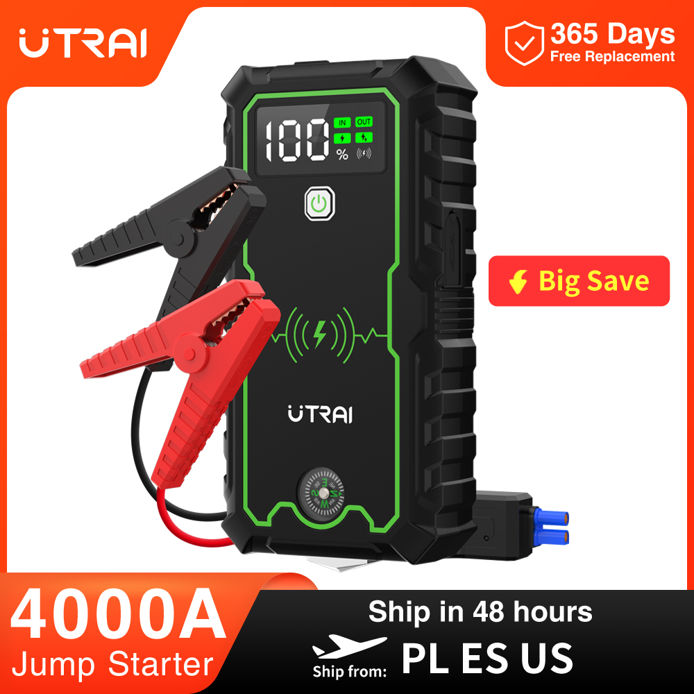 UTRAI 車のジャンプスターター 4000A 車のバッテリースターター 16000mAh ポータブル電源銀行 10 ワットワイヤレス充電推進ブースター車用