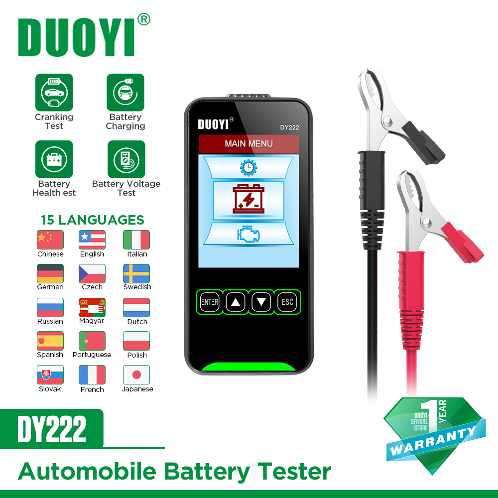 DUOYI DY222 車バッテリーテスター 12V 24V CCA 負荷テスタークランキングテスト充電ツールデータレビュー自動車バッテリーアナライザー