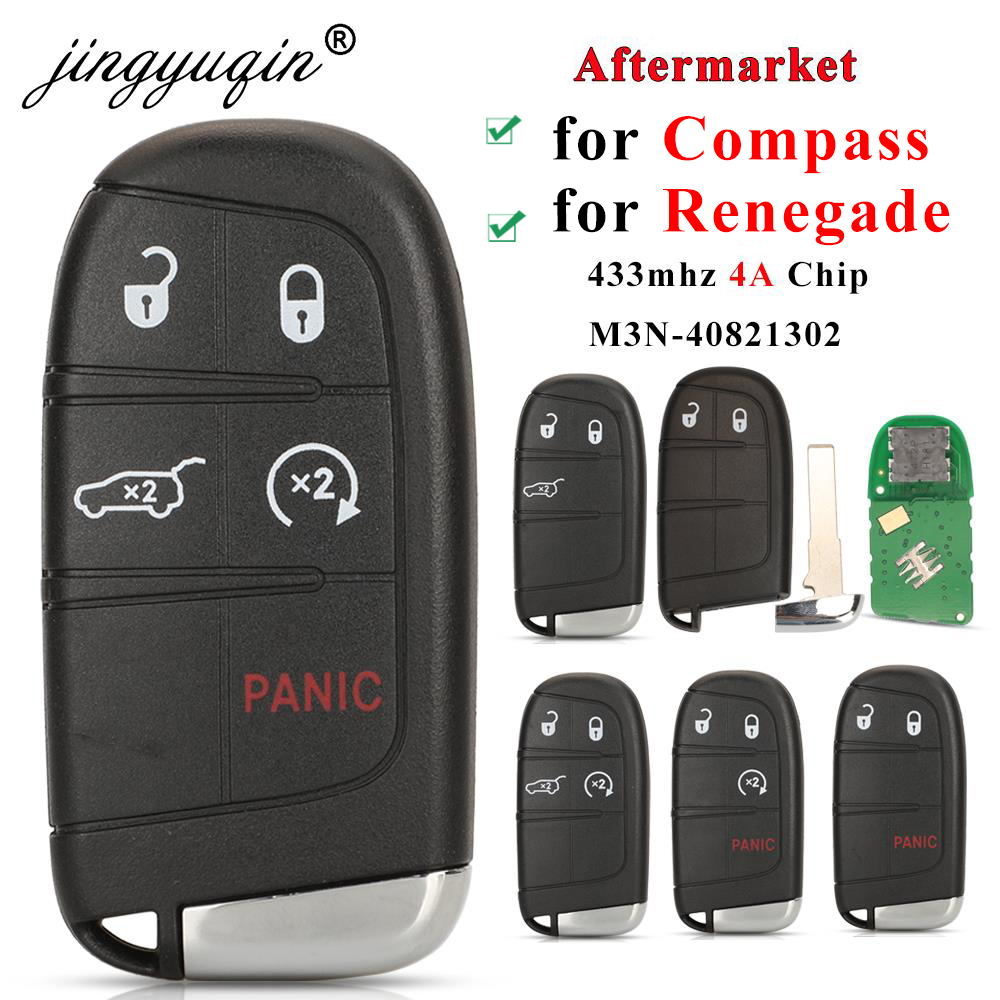 Jingyuqin アフターマーケットスマートリモートキー 433mhz 4A キーレスジープ Renegade コンパス C-CUV トレイルホーク SIP22 M3N-40821302 68250335AB